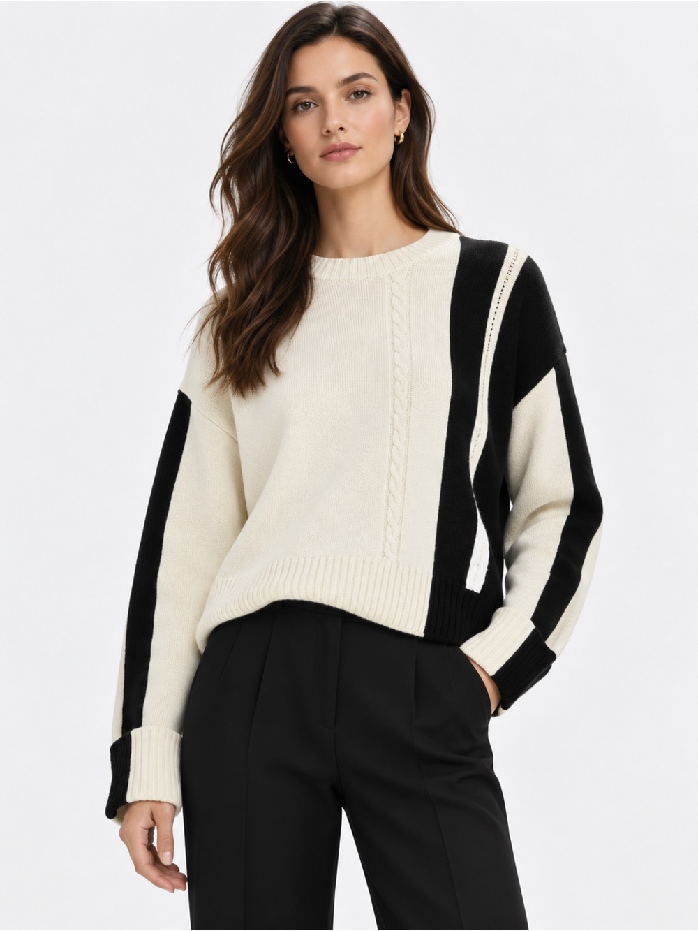Lily Silk Merino Wool Bicolor Stripe Knit
Sweater Size Medium
